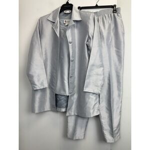 3 Pc Maggie Sweet Pant Set Tank And Blazer Women's M Satin Embroidered USA Made